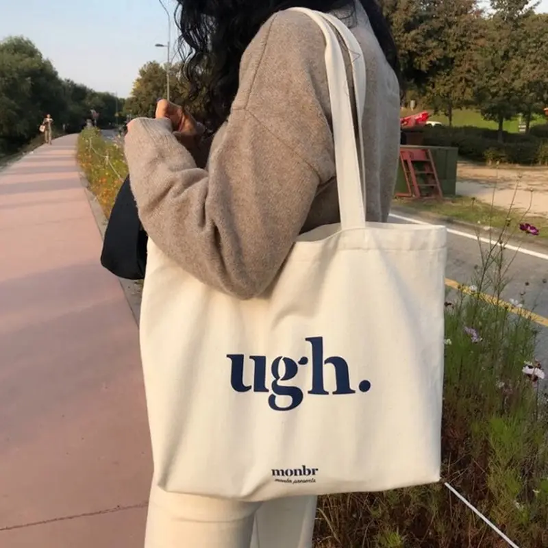 

Casual Large Capacity Shoulder Bags Shopper Canvas Letter Fashion Harajuku Zipper Print Ulzzang Handbags Cheap Women