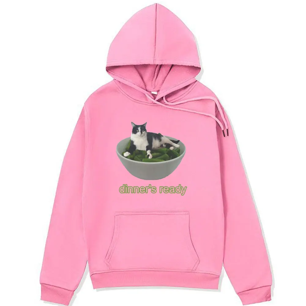 Dinner's Ready Bean Cat Funny Hoodie Men's Women's Fashion Oversized Sweatshirt Streetwear Harajuku Fleece Pullover Hoodies Male
