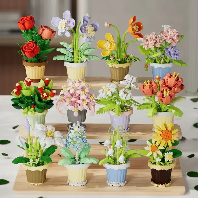 Building Blocks Mini Flower with Pot Micro Toys for Home and Office D&eacute;cor