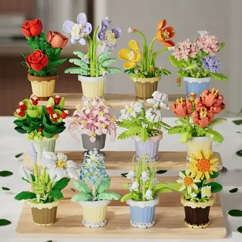 Mini Flower with Pot Micro Building Blocks Toys - Intricate Floral Details, Multiple Styles Available for Home and Office Décor