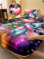1 cartoon cute Stitch pattern digital printed frosted Fitted Sheet,bedroom printed bed cover,bedding(No pillowcase) 1