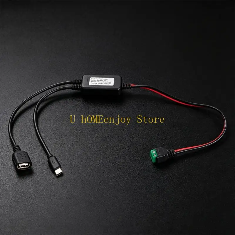 B0KF 12V/24V 5V 변환기 모듈 전원 어댑터 케이블 USB/유형 C 스텝 다운 충전 케이블에 대한 2Pin 솔더리스 터미널