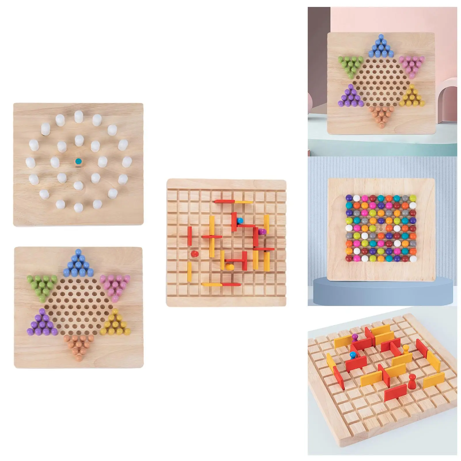 Wood Strategy Family Game Collection Desktop Toys Brain Teaser Toys for Social Skills Activity Interaction Preschool Gathering 3