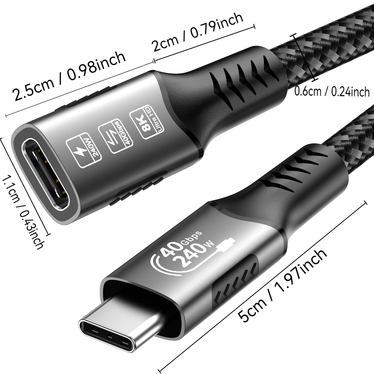 Ultra-Fast Thunderbolt 4 USB4 Extension Cable with 8K Video and PD240W Charging