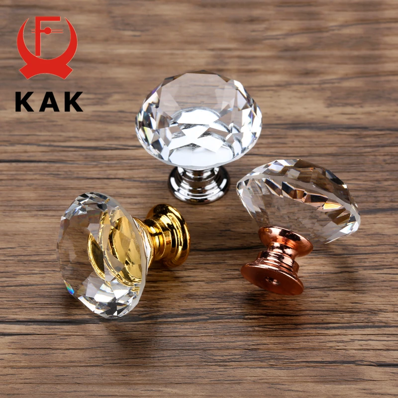 Diamond Shape Design Crystal Glass Knobs Cupboard Drawer Pull Kitchen Cabinet Door Wardrobe Handles Hardware 20-40mm furniture handles