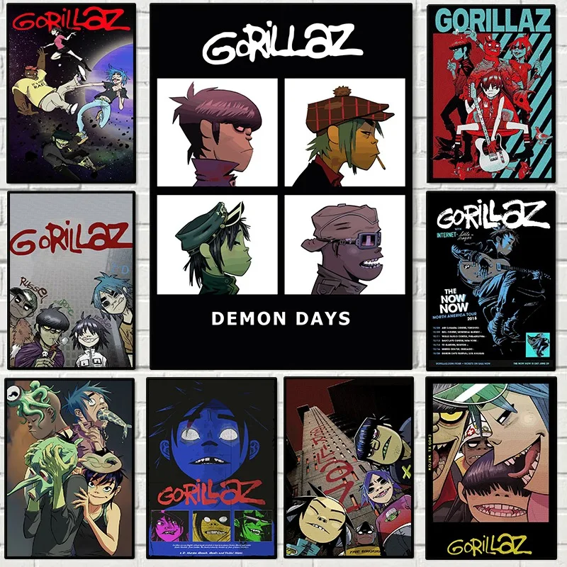 Virtual Anime Rock Band Gorillaz Poster Modern Music Album Cover Canvas Painting Wall Art for Club Living Room Home Decor Mural
