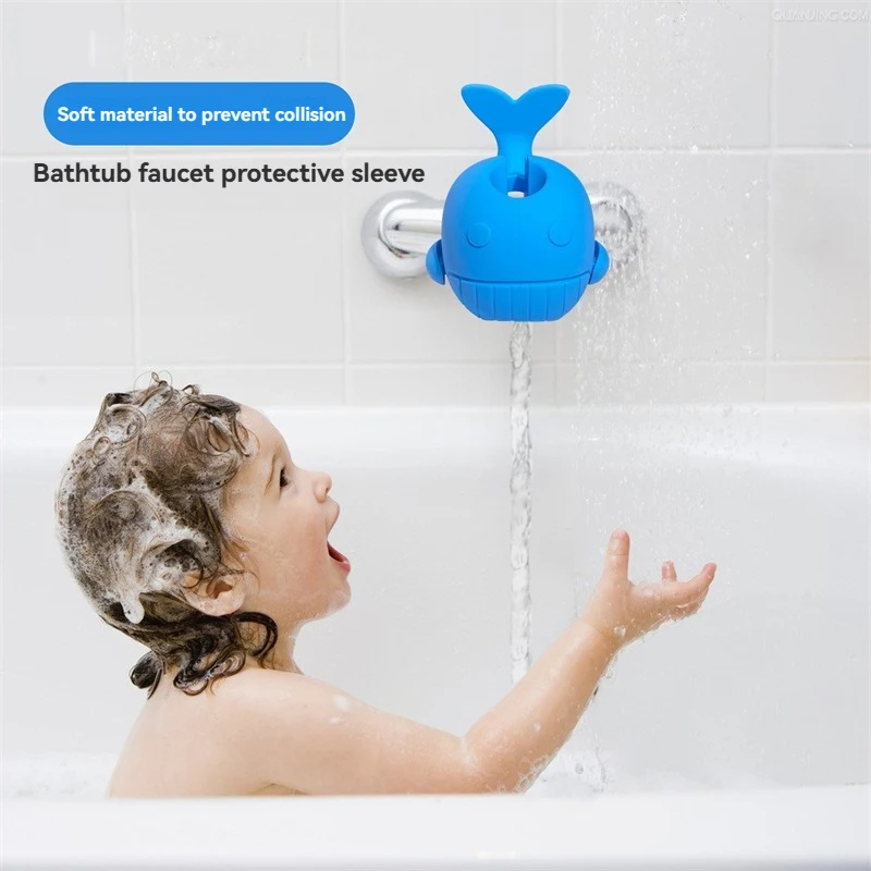 1 PCs Faucet Silicone Protective Cover Anti-collision Function Bathtub Bath Baby Cartoon Whale Safety Cover silicone faucet cover