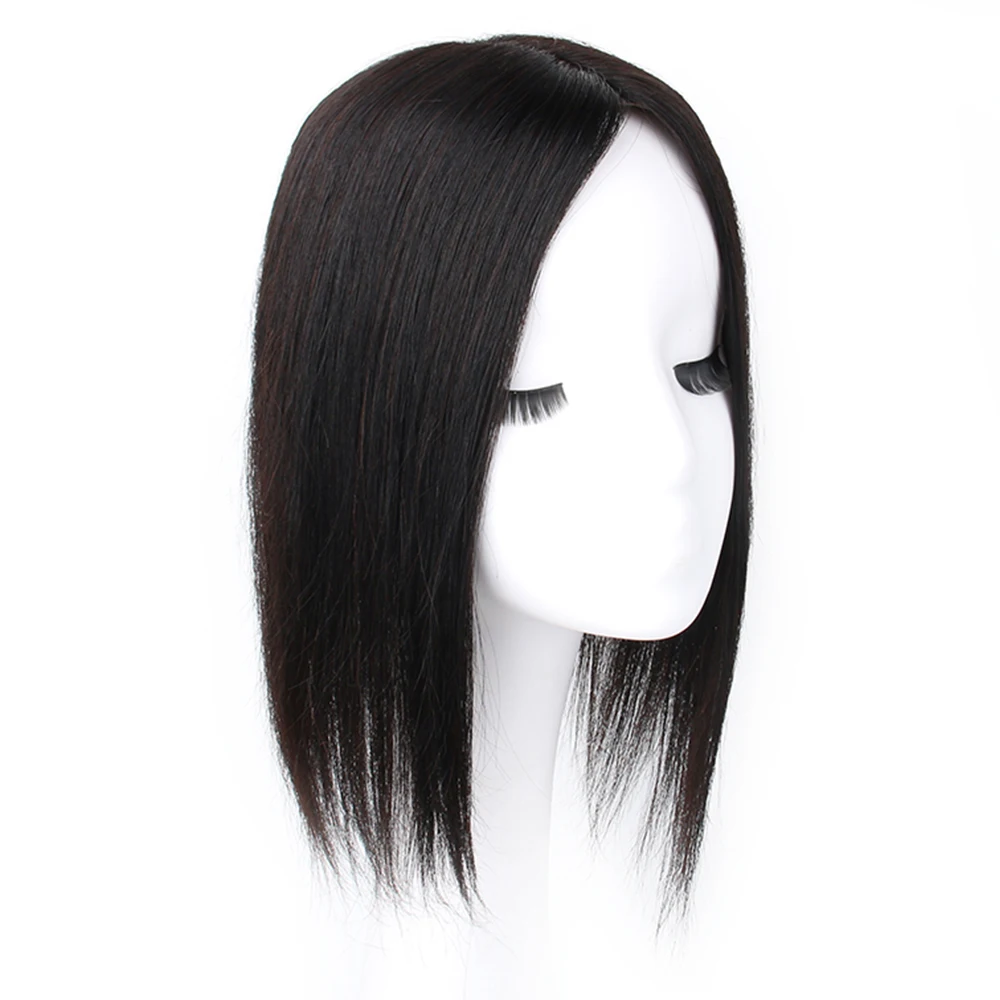 30cm Silk Base Human Hair Toppers Clip In Bangs Fringe Hair Pieces Straight Cover White Hair Loss For Women Remy Black Hair