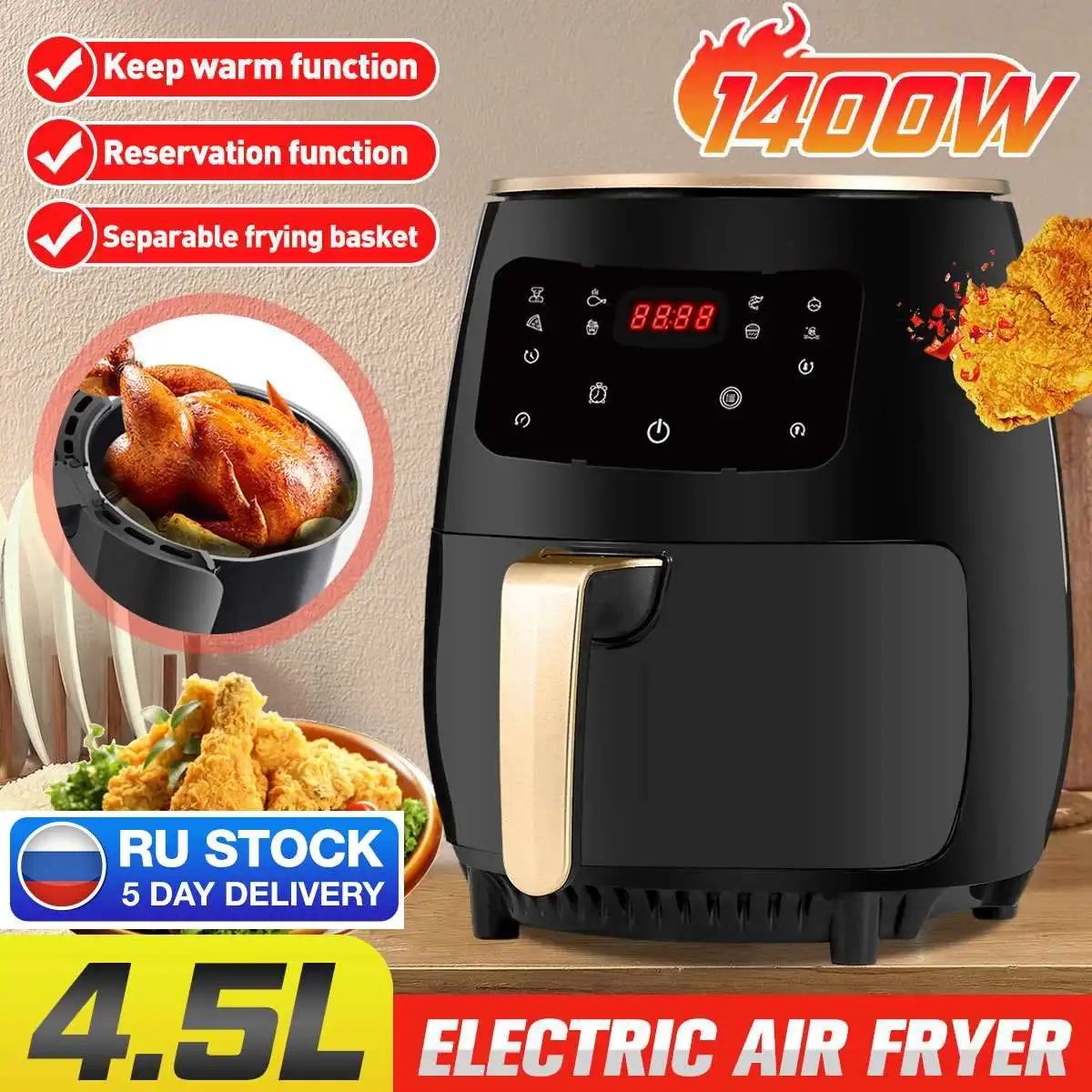 1400W 4.5L Air Fryer Oil free Health Fryer Cooker Multifunction Smart