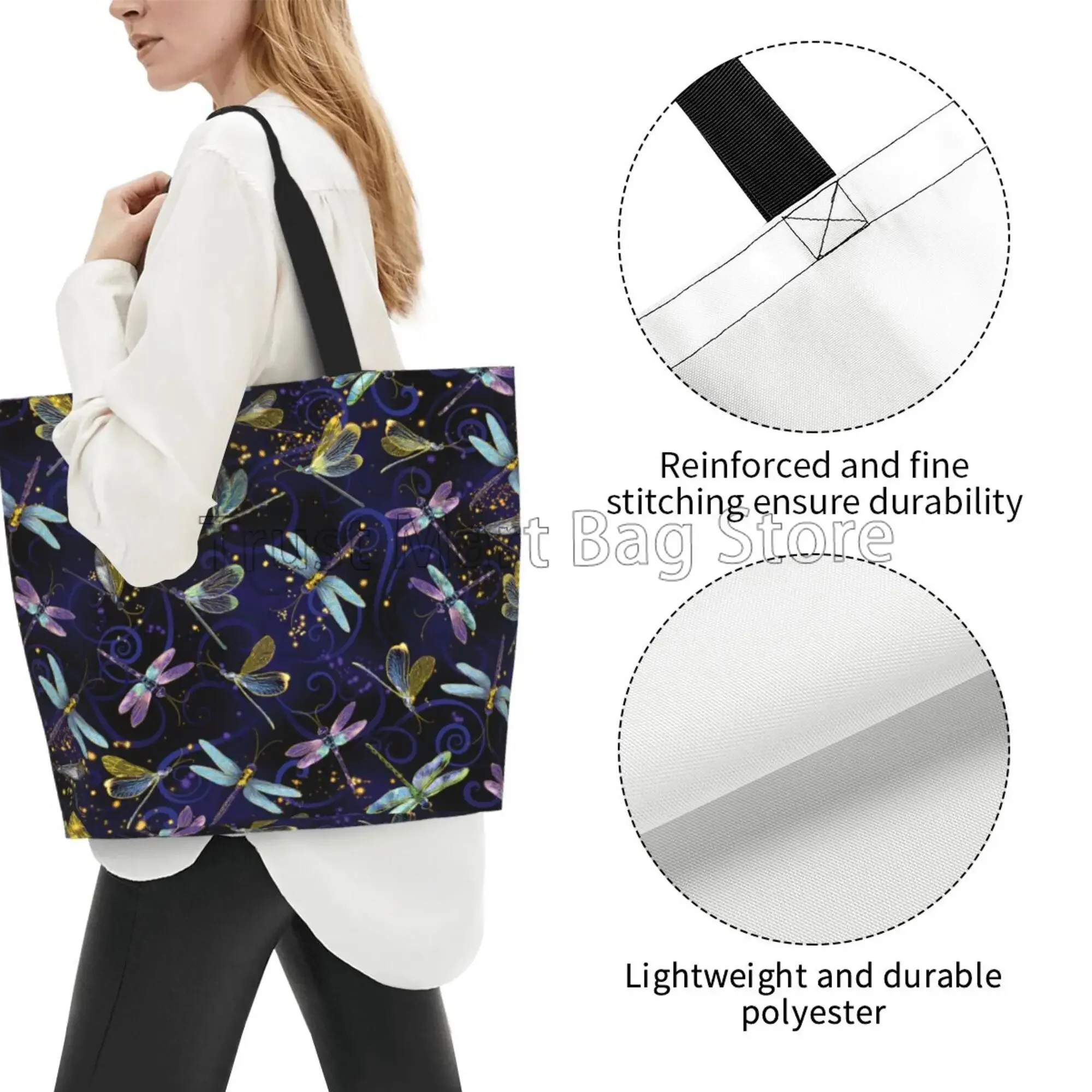 Dragonfly Galaxy Large Capacity Tote Bag Travel Shoulder Bag Handbag Reusable Grocery Shopping Gifts for Women Girls