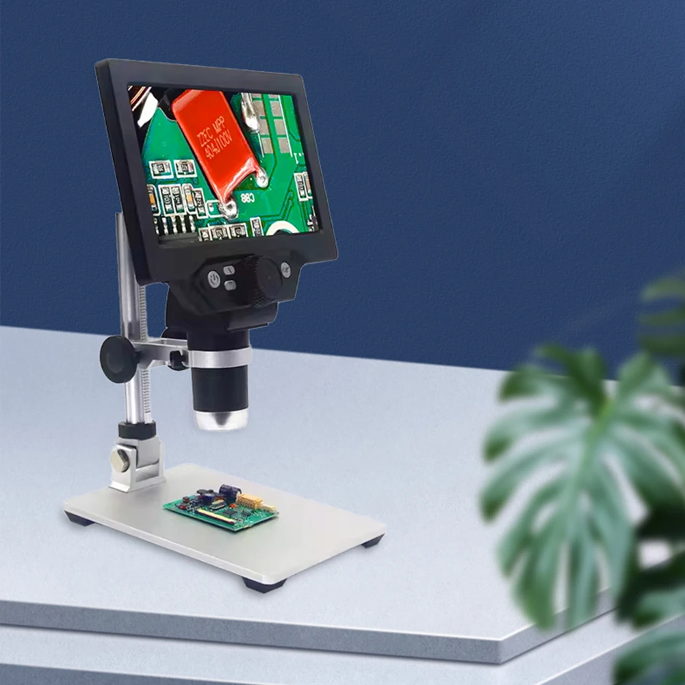 

1200X HD Digital Microscope 12MP 1080P 7inch LCD Portable Microscopes with 8 LED Light Adjustable Stand for Soldering PCB Repair