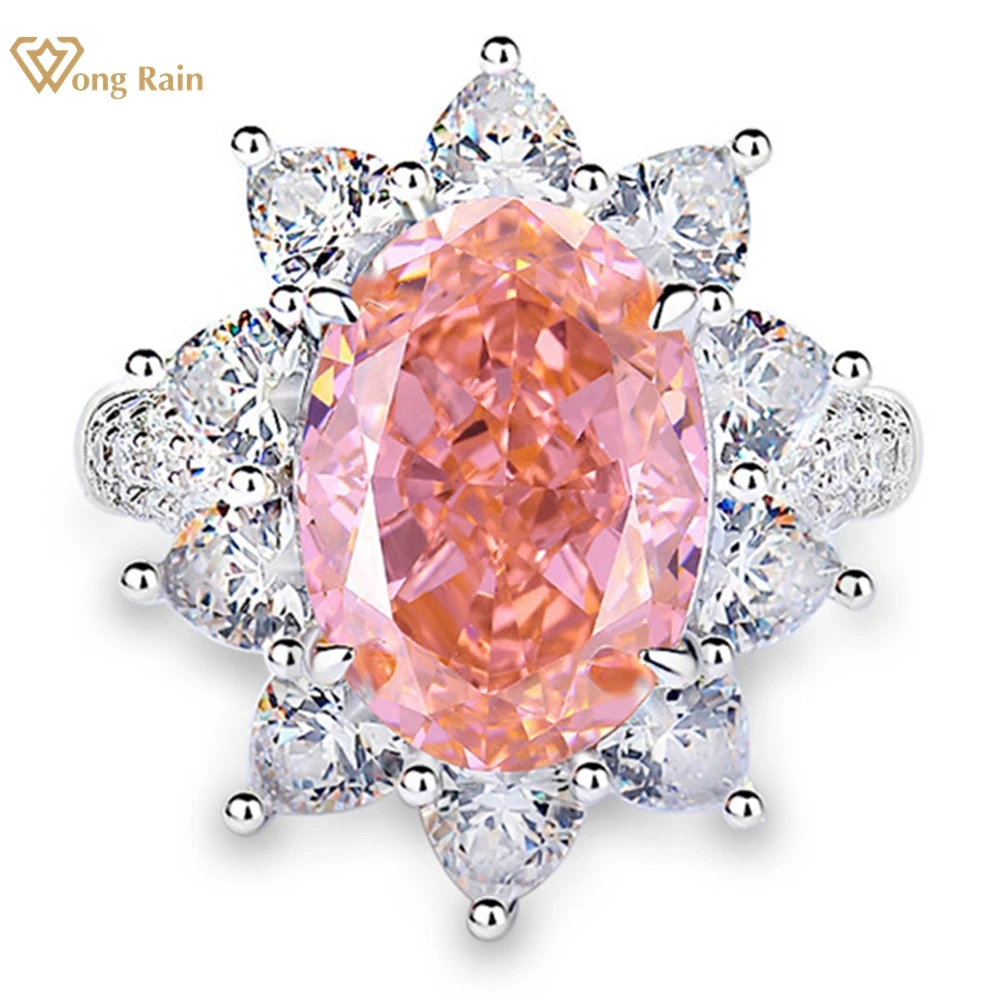 Wong Rain Luxury 925 Sterling Silver 10*14 Mm Tritato Ice Cut Ovale Padparadscha Citrine Gemstone Anello Di Fidanzamento Gioielleria Raffinata
