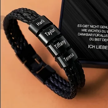 Customized Stainless Steel Bracelet for Men, Personalized with 1-5 Names Gift for Dad Grandpa Uncle Husband Father's Day Gifts