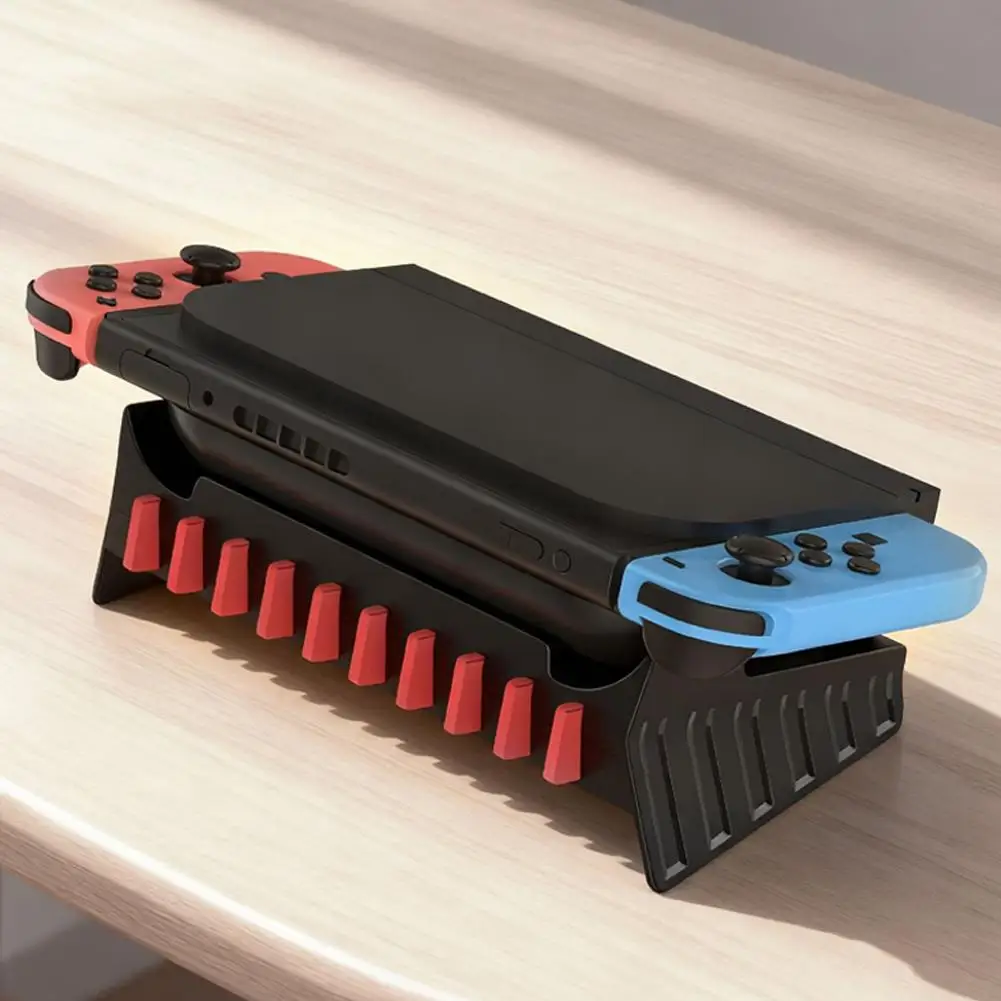 스위치 2 플랫 스토리지 랙용 게임 콘솔 베이스, 스위치/OLED 겸용 사선 스탠드, 게임 카드 수납 가능, ABS 낙하 방지