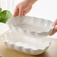 Lotus Leaf Lace Shaped Plate,10.5 Inch Large Oval Deep Vegetable Plate,Household Nordic Ceramic Tableware Ins Fruit Plates 1