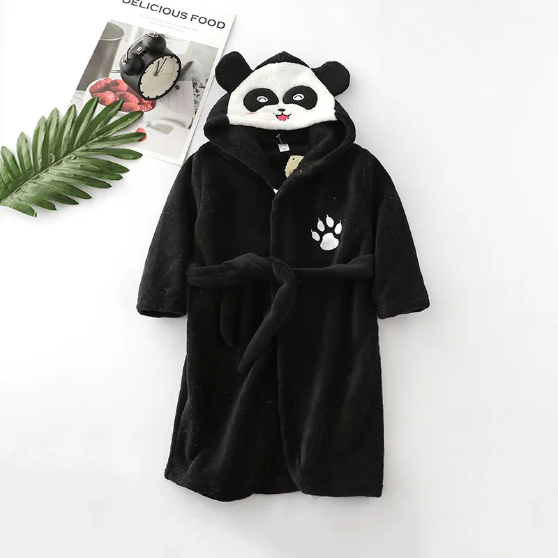Long Sleeve Hooded Children's Bathrobe Cartoon Panda Kids Robe Lovely Animal Boy Bath Robe Spring Autumn Girls Bathrobe