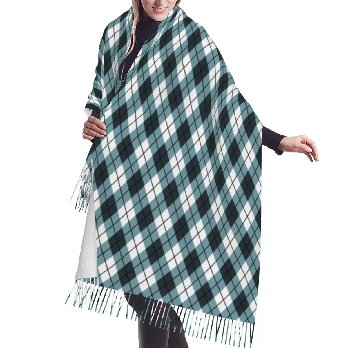 

Argyle Pattern Tassel Scarf Women Soft Shawl Wrap Female Winter Scarves