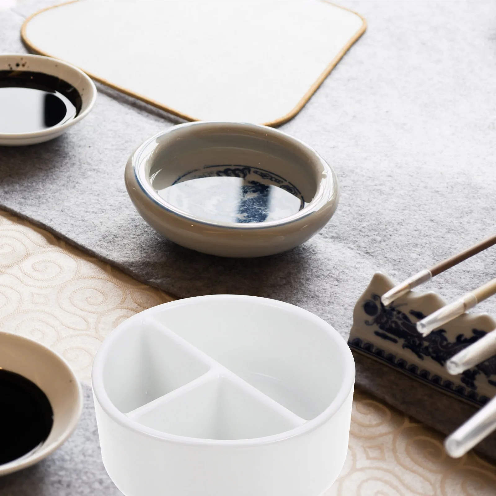 세라믹 펜 워시 잉크 접시 대용량 견고한 파손 방지 서예 그림 트레이 경량 휴대용 서예