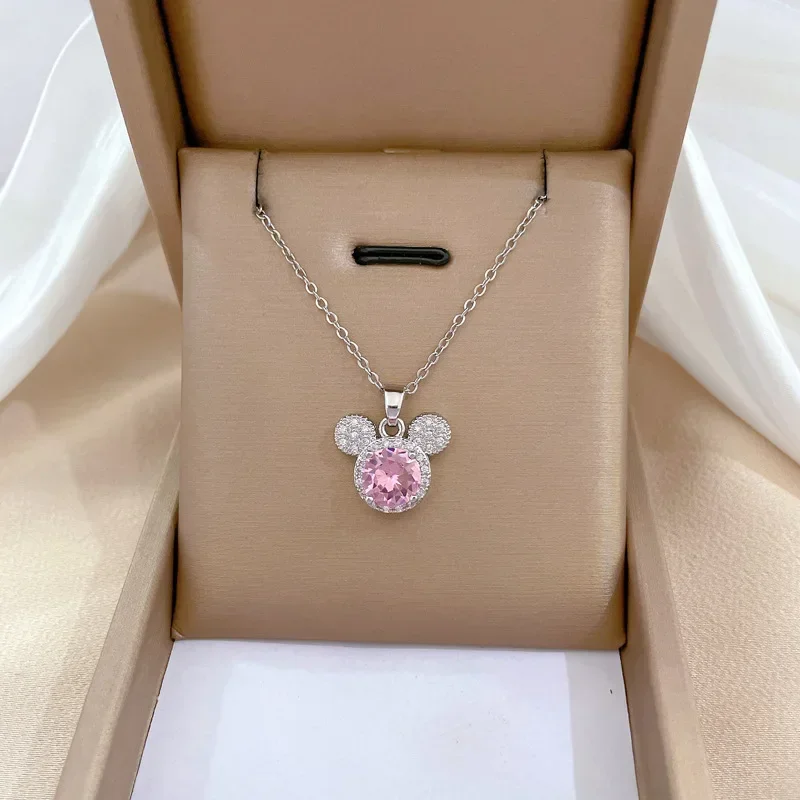 Collar de Mickey Mouse de Disney para mujer, colgante de cabeza de Mickey Mouse con tachuelas de circón, accesorios de Anime Kawaii, regalo de juguete para niña