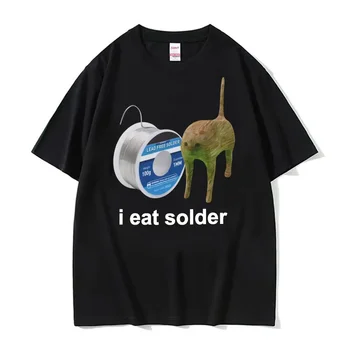 I Eat Solder Cursed Funny Cat Meme T Shirt Women's Clothing Fashion Casual T Shirts Summer Female T-shirts Tops 1