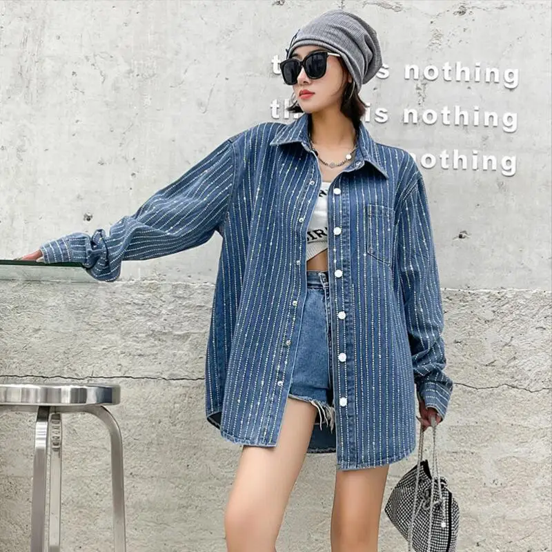 women-vintage-stripe-crystal-denim-shirt-single-breasted-contrast-color-long-sleeve-blouse-top-2024-spring-autumn-new-tops-w875