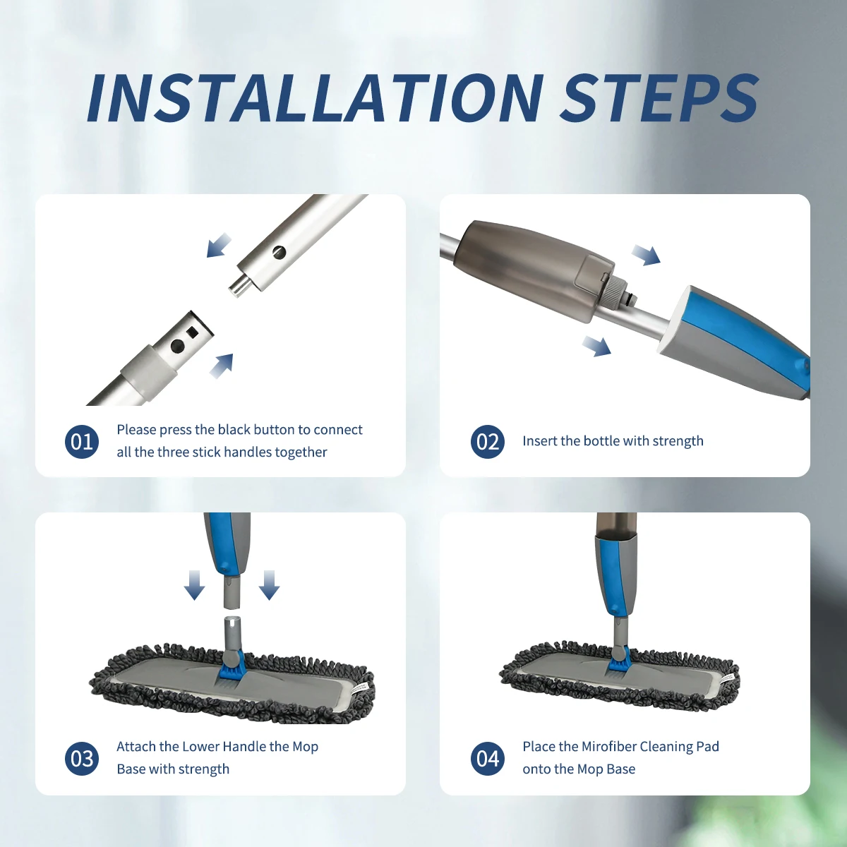 Spray Mop Broom Set Magic Flat Mops for Floor Home Cleaning Tool Brooms Household with Reusable Microfiber Pads Rotating: 3 - 5 Days Free Delivery Only UK Mop