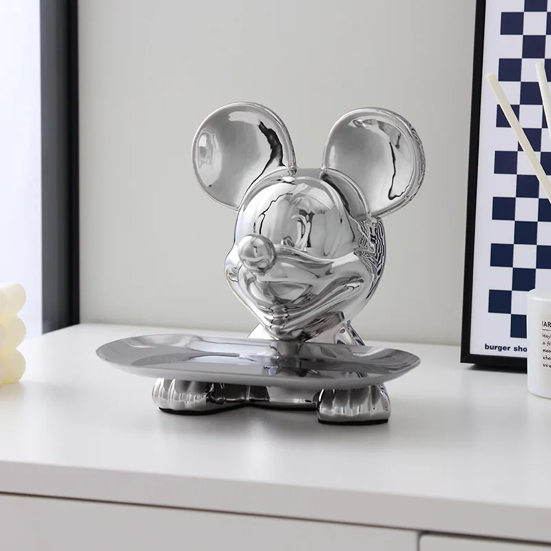 

Disney Cute Tv Cabinet Luxury Cartoon Mickey Mouse Tray Ornaments Home Entrance Key Storage Electroplating Decoration Gifts
