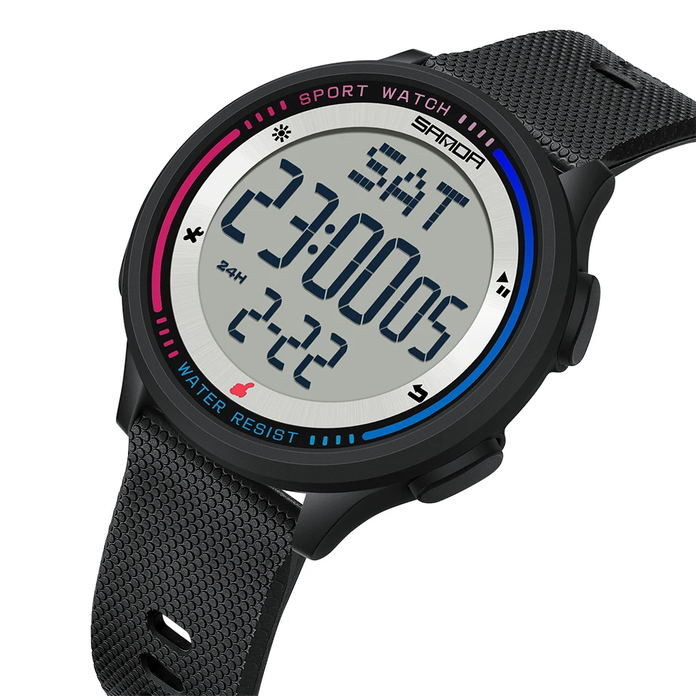 남성용 대형 숫자 독서 시간 표시 전자 시계, 야외 스포츠 스톱워치, 50m 방수 시계, 소년 소녀 시계