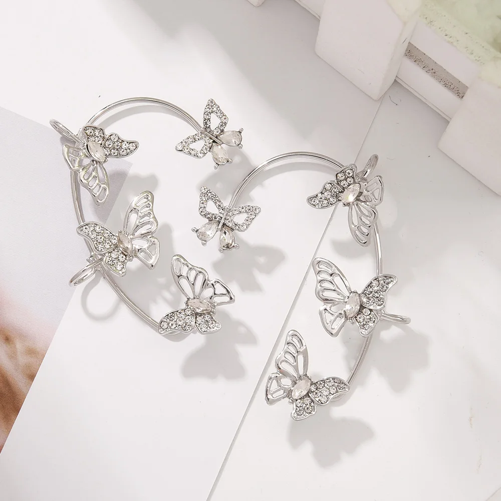 Design Hollow Butterfly Earrings Fashion Exquisite Single Ear Hook Women Girls Metal Rhinestones Ear Cuff Crystal Jewelry Gift Hoop Earrings Stud Earrings Ear Clip Earrings Clip Earrings Ear Clip Ear Accessories Magnetic Earrings