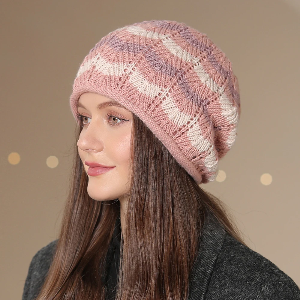 

HT4220 Women Autumn Winter Beanies Lady Patchwork Knitted Hat Female Oversized Baggy Beanie Hat Fancy Big Size Skullies Beanies