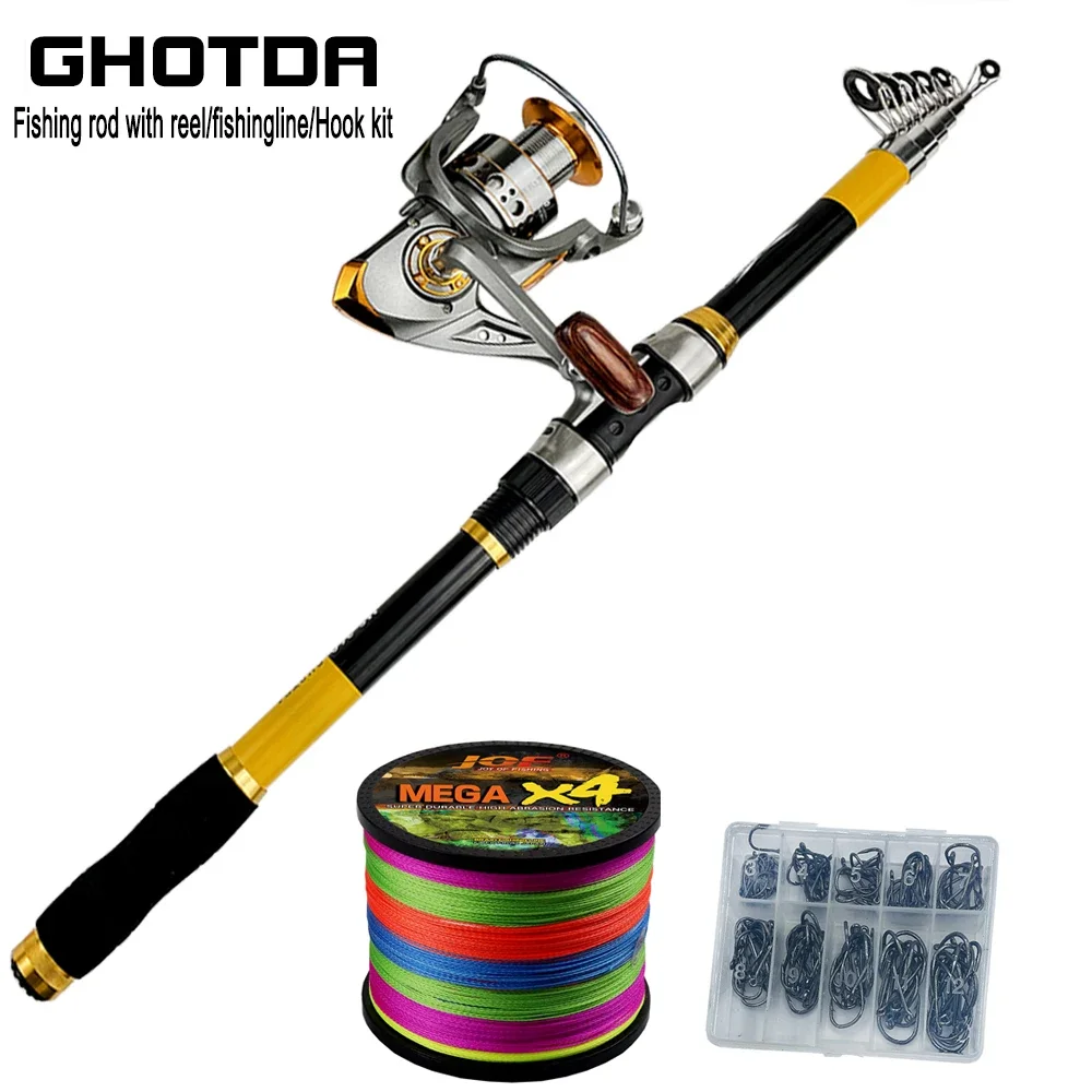 Spinning Fishing Rod and Reel Kit Pe Line and Hook as Gift Portable  Telescopic Fishing Pole Max Drag, 4kg for Carp 2.1-3.6m