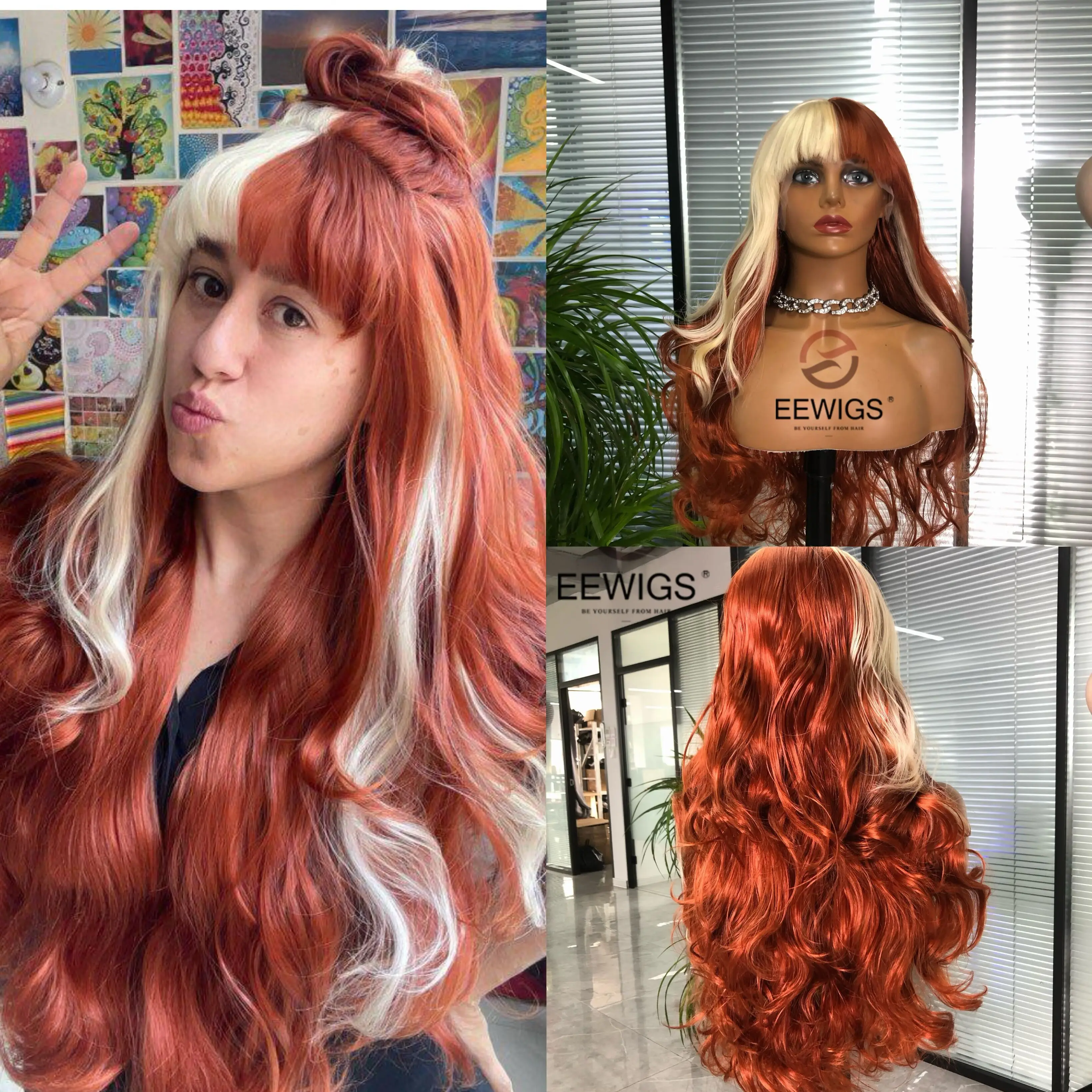 

EEWIGS Goddess Wig Synthetic Lace Front Wigs Wigs For Women Large Curled Wig High Quality Wigs High-Temperature Silk Wig