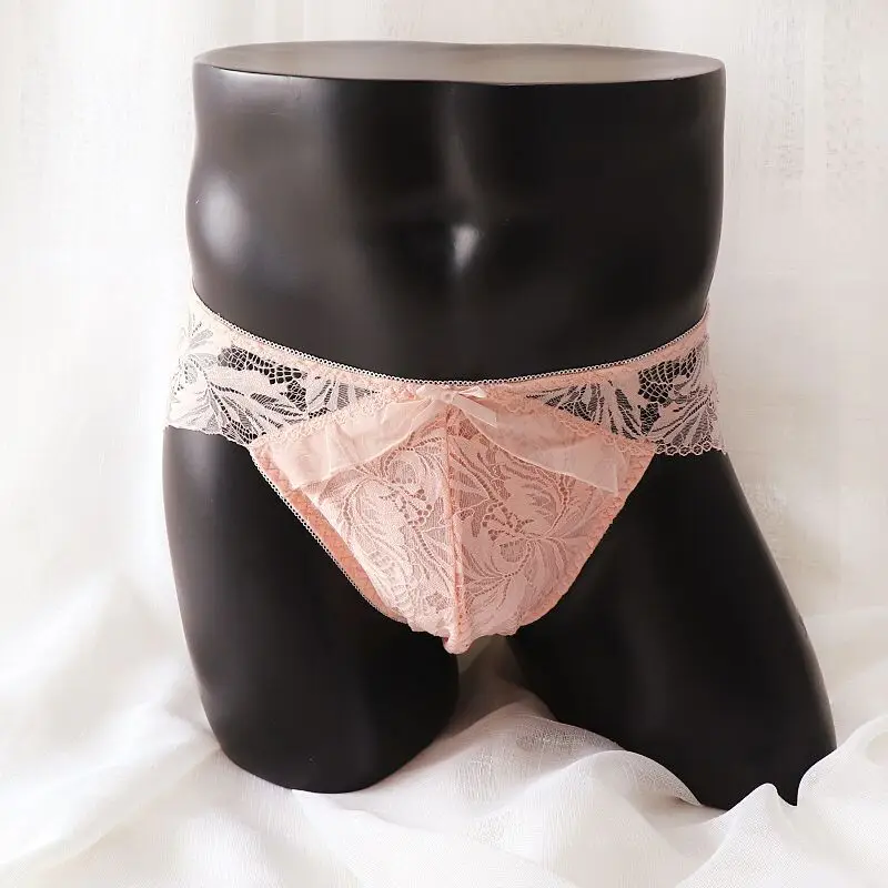 Men's Sexy Mid Waist Lace Breathable Briefs See Through Underwear Pouch Panties Men Sexy Lace Transparent Personal Briefs Bikini 5