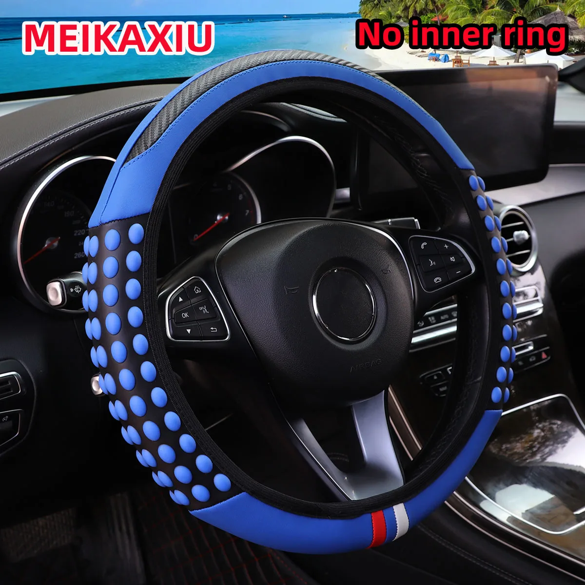 Silicone Car Steering Wheel Cover Massage Beads 14.5-15 Inch Decorative No Inner Ring Required for Women