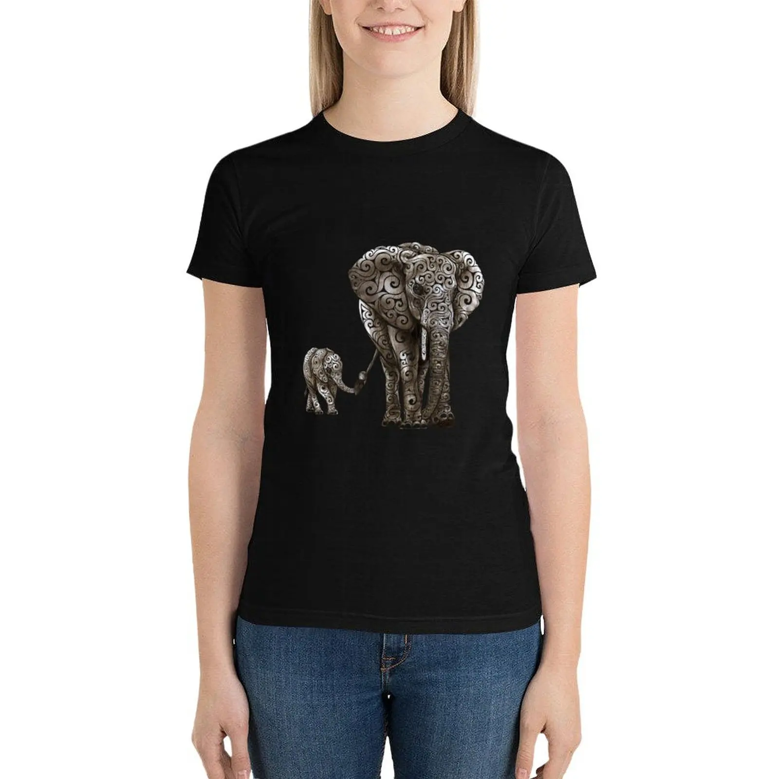 

Swirly Elephant Family T-Shirt female Blouse oversized shirts graphic tees funny t shirts for Women
