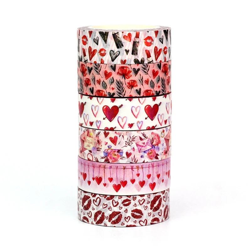 NEW 1PC 10M Decor Cute Flower Hearts and Lips Eco Paper Valentine Washi Tape for Scrapbooking Journaling Masking Tape Stationery 6