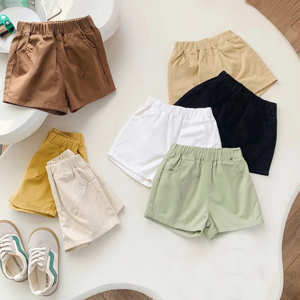Boys Shorts Summer Korean Children Shorts Casual Overalls for Kids Boy Loose Girls Pants Solid Color Toddler Trousers