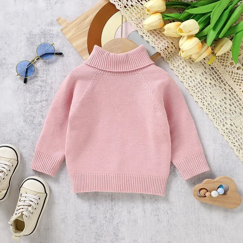 New Boys Girls Turtleneck Sweater Knitted Autumn Winter Warm Children Clothes Solid Knit Pullovers Soft Sweaters Tops Shirt