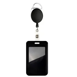 Black Retractable Badge Holder with Name Card Storage for Medical Professionals (Elliptical ID holder)