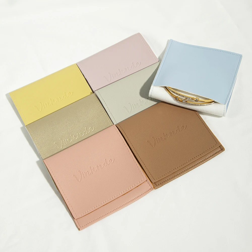 100pcs Personalized Leather Envelope Pouches Jewelry Gift Bags Earrings Necklace Brooch Package Small Jewellery Travel Packaging