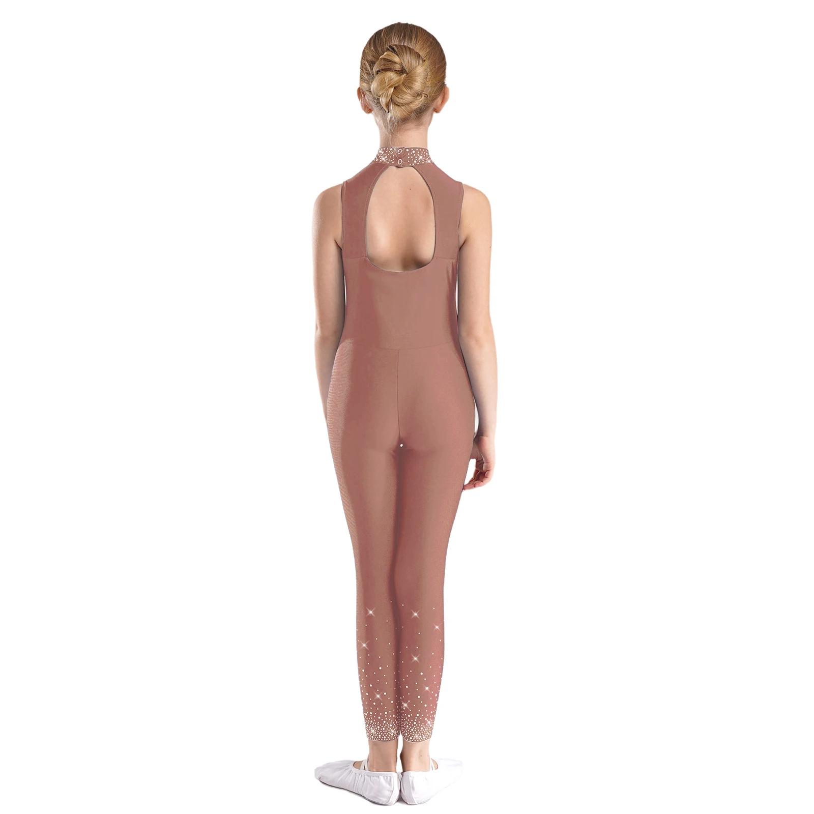 Girls Figure Skating Leotard Mock Neck Sheer Mesh Patchwork Sleeveless Cutout Back Dance Bodysuit for Gymnastics Ballet Leotard Dance Leotard