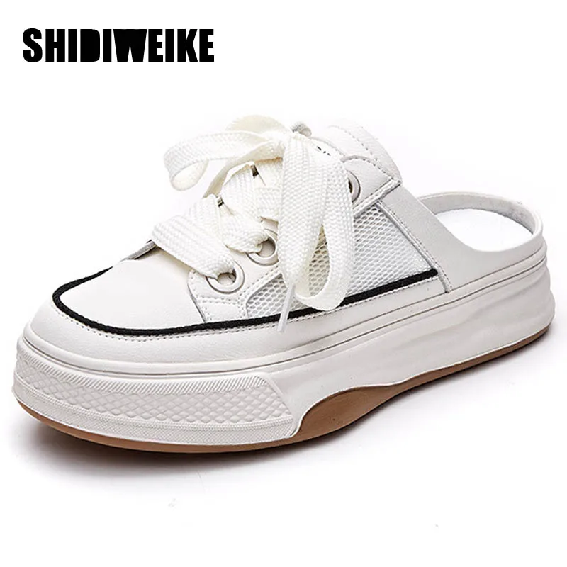 

SDWK 4cm Women's Summer Shoes Platform Sports Mesh Genuine leather Outdoor Casual Breathable Slippers Woman Mules Wedge Heels