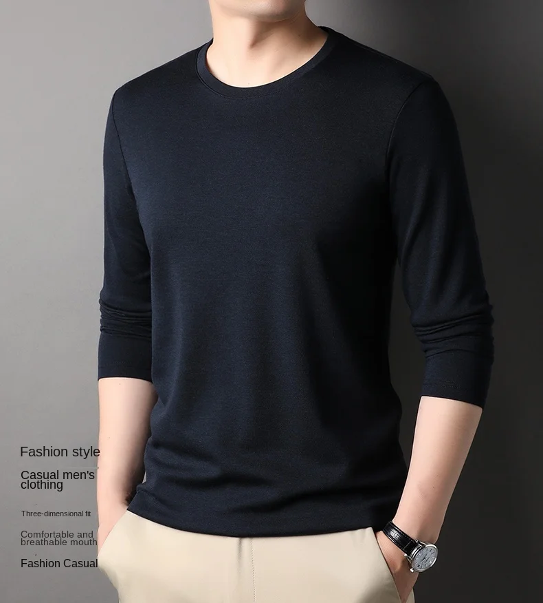Lana di alta qualità 4,7% New Fashion Luxury Brand Maglietta da uomo Girocollo Tinta unita Morbida manica lunga Top Abbigliamento casual da uomo_voghion.com
