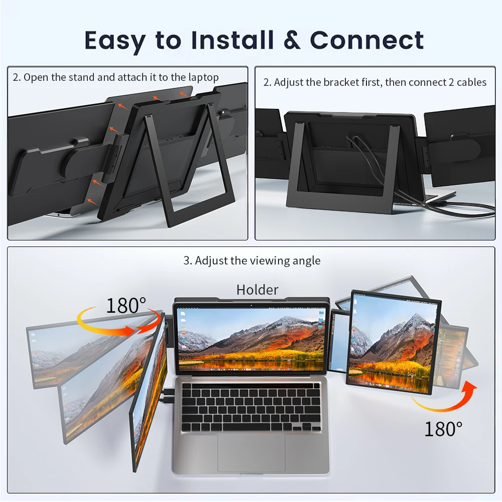 Sibolan 15.6인치 듀얼 스크린 휴대용 모니터 FHD 1080P 60Hz 메탈 바디, 홈 오피스, Mac OS 및 Windows용 트리플 디스플레이 확장기
