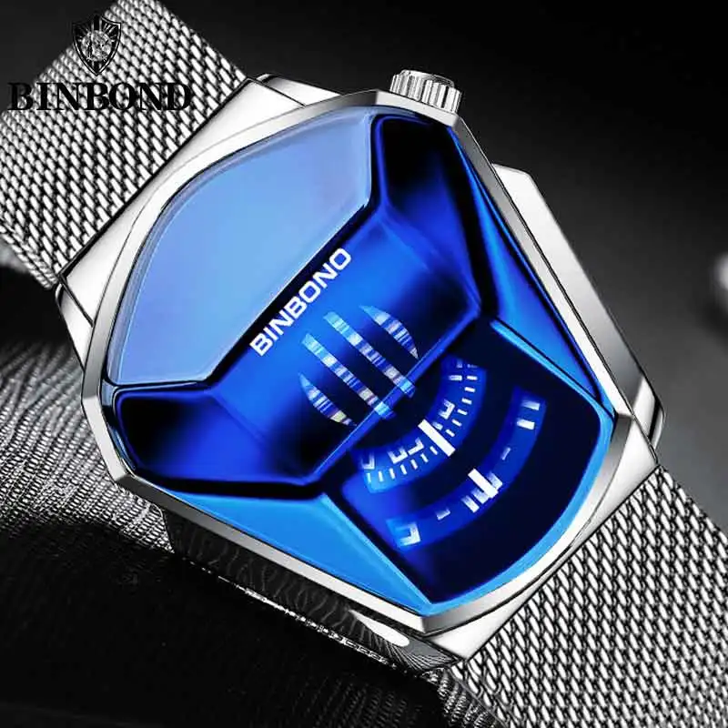 Binbond Top Brand Luxury Trend Cool Men's Wrist Watch Stainless Steel Mesh Belt Technology Fashion Quartz Watch For Men Jiche01, Alina Gadgets