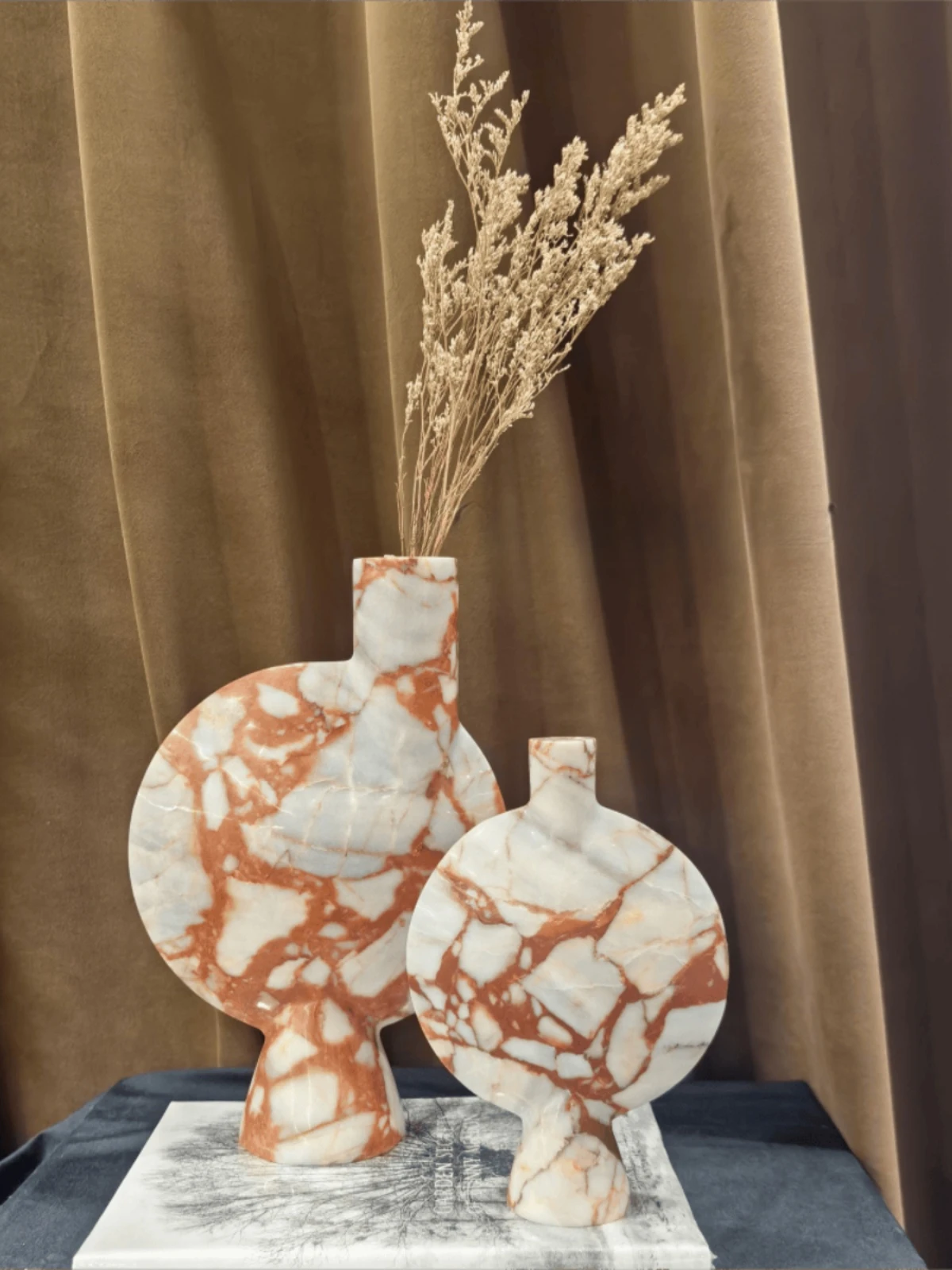 

Modern minimalist natural marble Breccia Capraia red geometric vase creative decoration sample room tabletop decoration