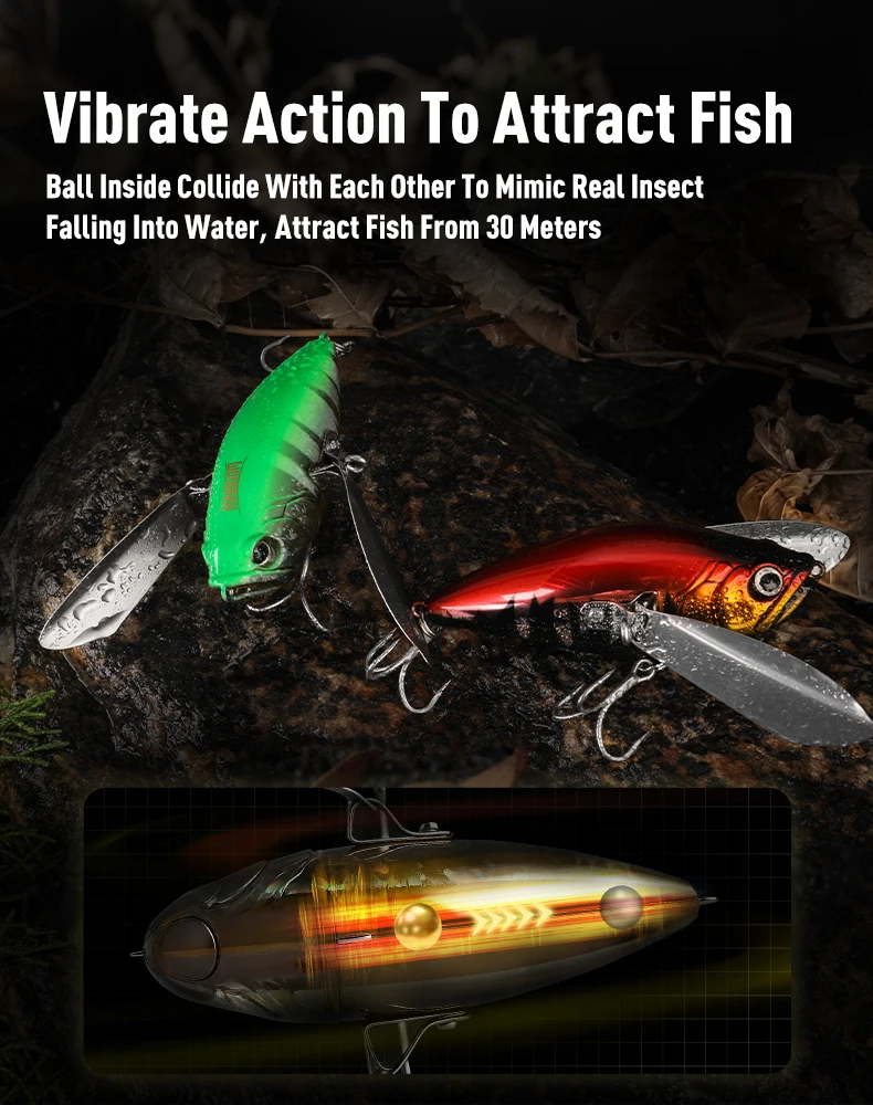 Kingdom Bionic Schwimmender Angelköder Topwater 8g 30g 45mm 85m Wobbler Metallflügel Laute künstliche harte Angelköder Barsch – Detail 4