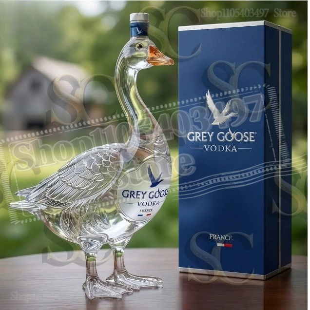 Grey Goose Anniversary Goose-Shaped Decanter, Frosted Glass Vodka Bottle, Unique Barware Collectible