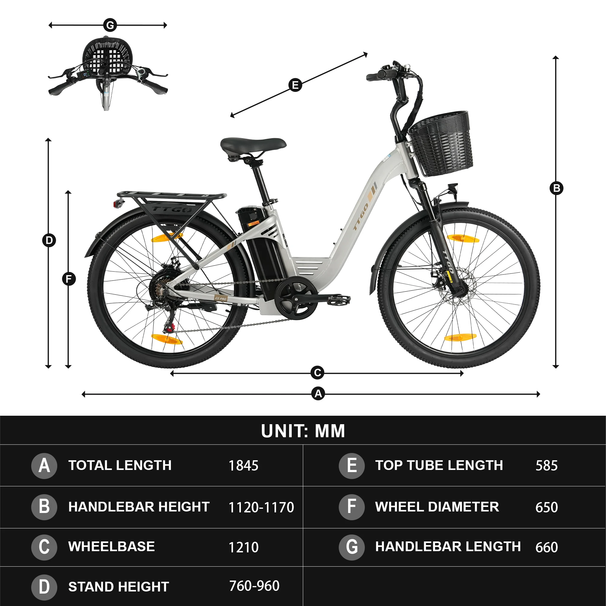 TTGO C2 PRO Erwachsenen 250W Elektrofahrrad 36V 648WH Aluminium-Rahmen E-Bike, 7-Gang-Getriebe, Doppelscheibenbremse Citybike für Herren – Detail 14