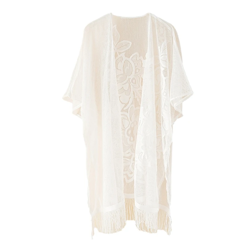 

Women Cardigan Summer Loose Swimsuits Coverups with Tassel Kimono Open Front Half Sleeve Lightweight Beach Cover Up Dropship